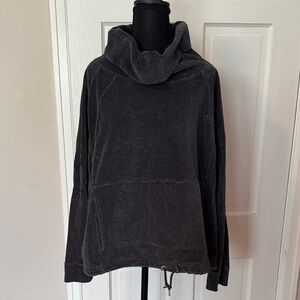 Athleta Cowl Neck Gray Velour Sweatshirt with Kangaroo Pocket Drawstring Size XL